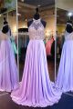 Gorgeous Halter Open Back Long Lilac Chiffon Beaded Prom Dress