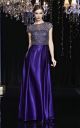 Gorgeous High Neck Cap Sleeve Regency Purple Satin Lace Evening Dress With Sash