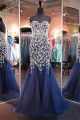 Gorgeous Mermaid Sweetheart Navy Tulle Beaded Prom Dress