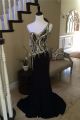 Gorgeous One Shoulder Long Black Chiffon Tulle Beaded See Through Prom Dress