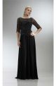 Gorgeous Sheath Bateau Long Black Tulle Chiffon Beaded Prom Dress With Sleeves