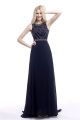 Gorgeous Sheath Scoop Neck Sleeveless Long Navy Blue Chiffon Beaded Prom Dress