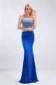 Gorgeous Strapless Two Piece Royal Blue Jersey Beaded Occasion Prom Dress