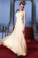 Gorgeous V Neck Sheer Back Long Daffodil Chiffon Beaded Prom Dress