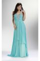 Graceful Sheath Empire Waist Long Turquoise Chiffon Beaded Prom Dress