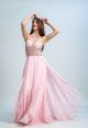 Halter See Through Tulle Beaded Light Pink Chiffon Flowing Prom Dress