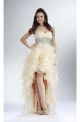 High Low Strapless Champagne Organza Ruffle Beaded Prom Dress