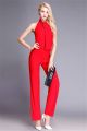 High Neck Open Back Red Jersey Special Occasion Evening Jumpsuit