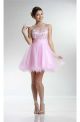 Lovely Ball Scoop Neck Cut Out Back Light Pink Tulle Beaded Prom Dress
