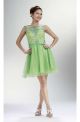 Lovely Cap Sleeve Open Back Short Lime Green Tulle Prom Dress