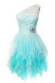 Lovely One Shoulder Short Ombre Aqua Tulle Layered Cocktail Prom Dress