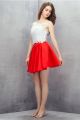 Lovely Spaghetti Strap White Lace Red Satin Short Party Prom Dress