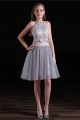 Lovely Two Piece Silver Tulle Lace Short Party Prom Dress