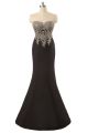 Mermaid Illusion Nceckline Black Satin Gold Lace Applique Prom Dress