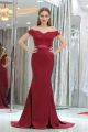 Mermaid Off The Shoulder Burgundy Satin Lace Evening Prom Dress With Buttons