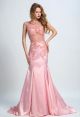 Mermaid Open Back Sleeveless Pink Taffeta Tulle Lace See Through Prom Dress