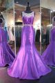 Mermaid Scoop Neck Purple Satin Beaded Special Occasion Prom Dress