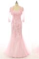 Mermaid Strapless Light Pink Tulle Lace Prom Dress With Bolero Jacket