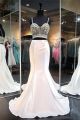 Mermaid Sweetheart Two Piece White Satin Beaded Prom Dress With Straps