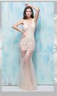 Mermaid V Neck Cutouts Open Back Sheer See Through Champagne Tulle Lace Prom Dress