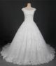 Modest Ball Gown Boat Neck Cap Sleeve Lace Beaded Wedding Dress