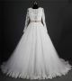Modest Ball Gown Long Sleeve Tulle Lace Crystal Beaded Wedding Dress Corset Back