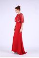 Modest High Neck Long Red Jersey Prom Dress With Beading Bolero Jacket