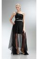 One Shoulder High Low Black Chiffon Beaded Party Prom Dress