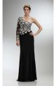 One Shoulder Long Sleeve High Slit Black Chiffon Rhinestone Prom Dress