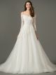 Princess A Line Off The Shoulder Tulle Lace Wedding Dress With Sleeves