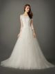 Princess A Line Off The Shoulder Tulle Lace Wedding Dress With Sleeves