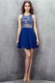 Scoop Neck Open Back Mini Royal Blue Chiffon Beaded Cocktail Prom Dress