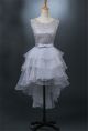 Scoop Neck Sleeveless Silver Lace Organza Ruffle High Low Prom Dress Bow Sash