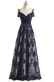 Sexy A Line Off The Shoulder Long Navy Lace Beaded Prom Dress