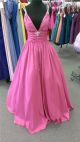 Sexy Ball Gown Deep V Neck Long Hot Pink Taffeta Beaded Prom Dress Spaghetti Straps