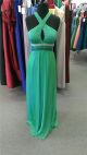 Sexy Front Keyhole Backless Long Green Chiffon Beaded Prom Dress With Straps