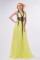 Sexy Halter Long Yellow Chiffon Black Stripe Flowing Prom Dress