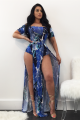 Sexy High Slit Feather Printed Rompers Women Prom Jumpsuit With Sleeves