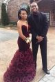 Sexy Mermaid Sweetheart Burgundy Organza Ruffle Prom Dress