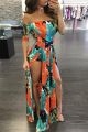 Sexy Off The Shoulder High Slit Short Sleeve Printed Women Jumpsuit For Prom