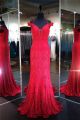 Sexy Off The Shoulder Red Lace Beaded Evening Prom Dress