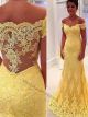 Sexy Off The Shoulder Yellow Lace Evening Prom Dress