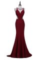 Sexy Side Cutout Illusion Back Burgundy Lace Evening Prom Dress