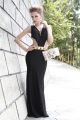 Sexy V Neck Cut Out Backless Long Black Jersey Evening Prom Dress