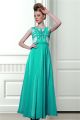 Sheath Bateau Neck Long Green Chiffon Stripe Beaded Prom Dress With Belt