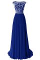 Sheath Bateau Neckline Long Royal Blue Chiffon Beaded Prom Dress