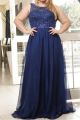 Sheath Bateau Neckline Sleeveless Navy Chiffon Beaded Plus Size Prom Dress