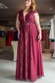 Sheath Cap Sleeve Burgundy Chiffon Lace Plus Size Mother Evening Prom Dress