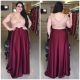 Sheath Cap Sleeve Burgundy Silk Lace Plus Size Mother Evening Prom Dress