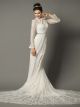 Sheath High Neck With Collar Long Sleeve Lace Wedding Dress Chapel Train